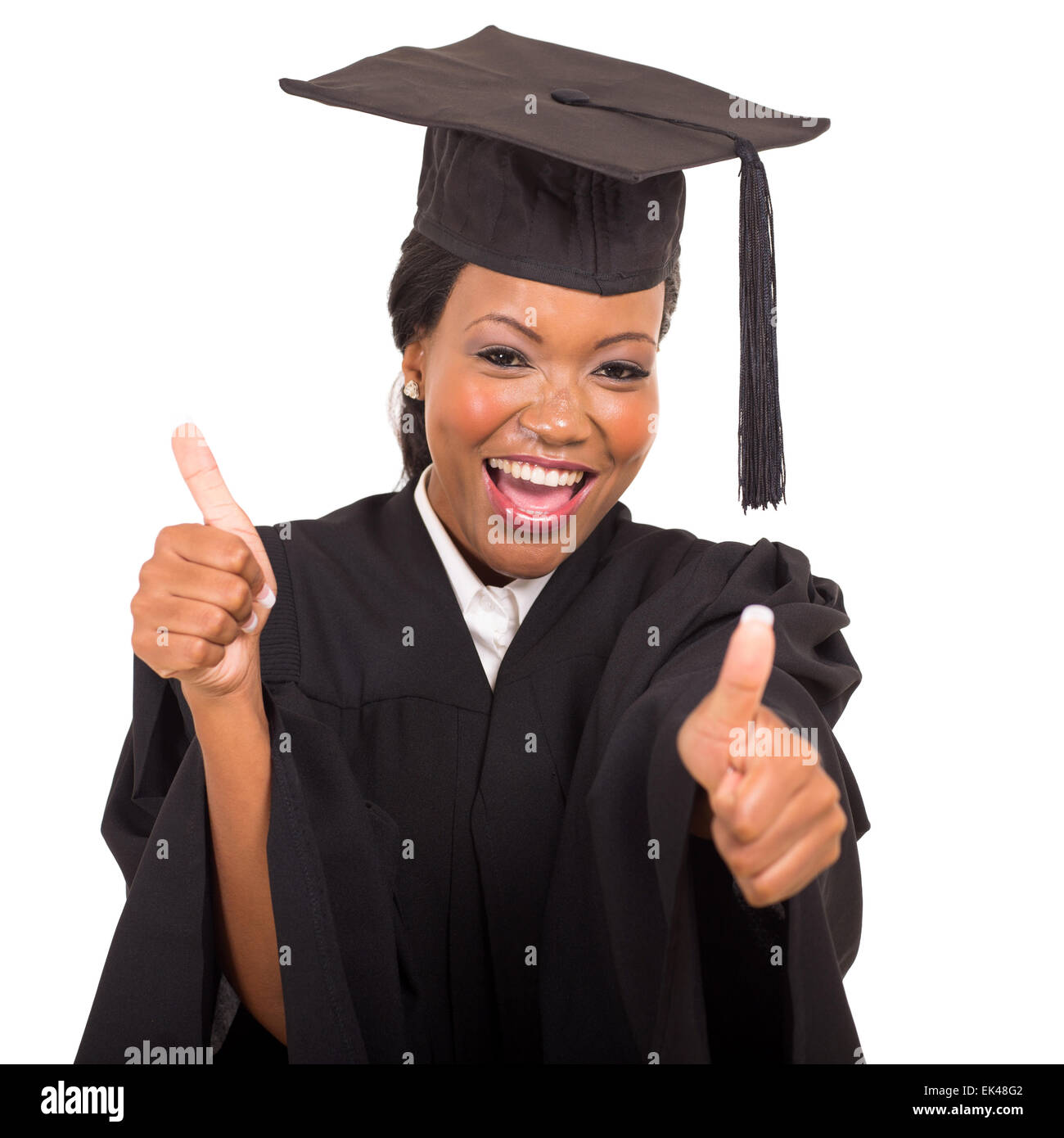 Diplômé de l'université de l'Afrique de l'attrayant giving Thumbs up Banque D'Images