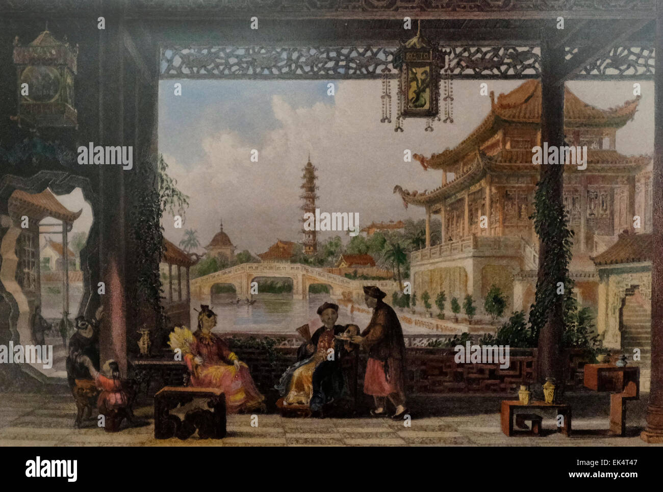 Pavillon et jardin d'un mandarin près de Pékin - Chine xixe siècle Banque D'Images