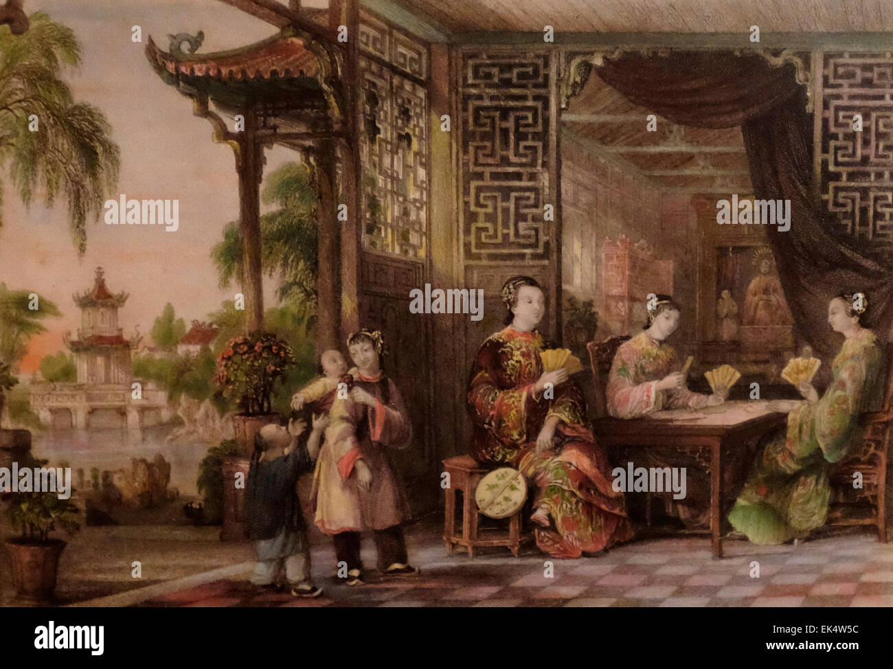 Mesdames d'un mandarin Famille à Cartes - 19e siècle Chine Banque D'Images