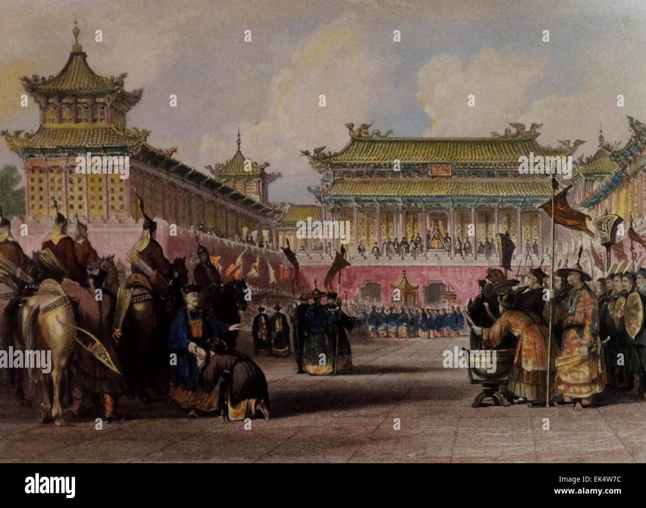 L'Empereur Daoguang examiner ses gardes, Palais de Beijing, Chine, 19e siècle Banque D'Images