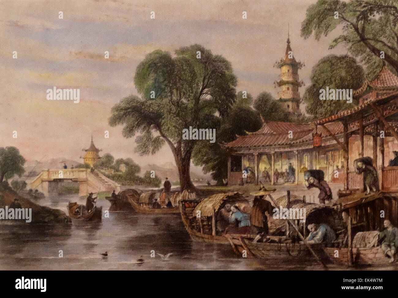 Les fermes de la soie à Hangzhou, Chine 19e siècle Banque D'Images