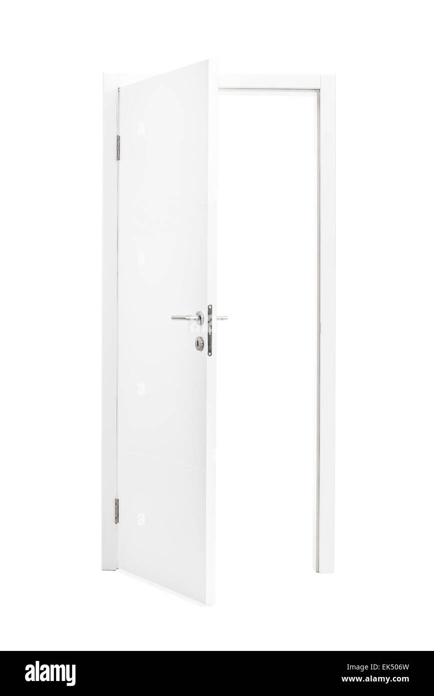 Portrait d'une porte ouverte blanc isolé sur fond blanc Banque D'Images