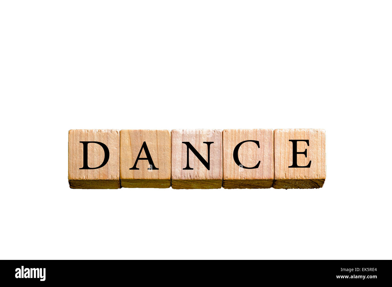 Mot de la danse. Petits cubes en bois avec des lettres isolées sur fond blanc avec copie espace disponible. Notion de droit. Banque D'Images