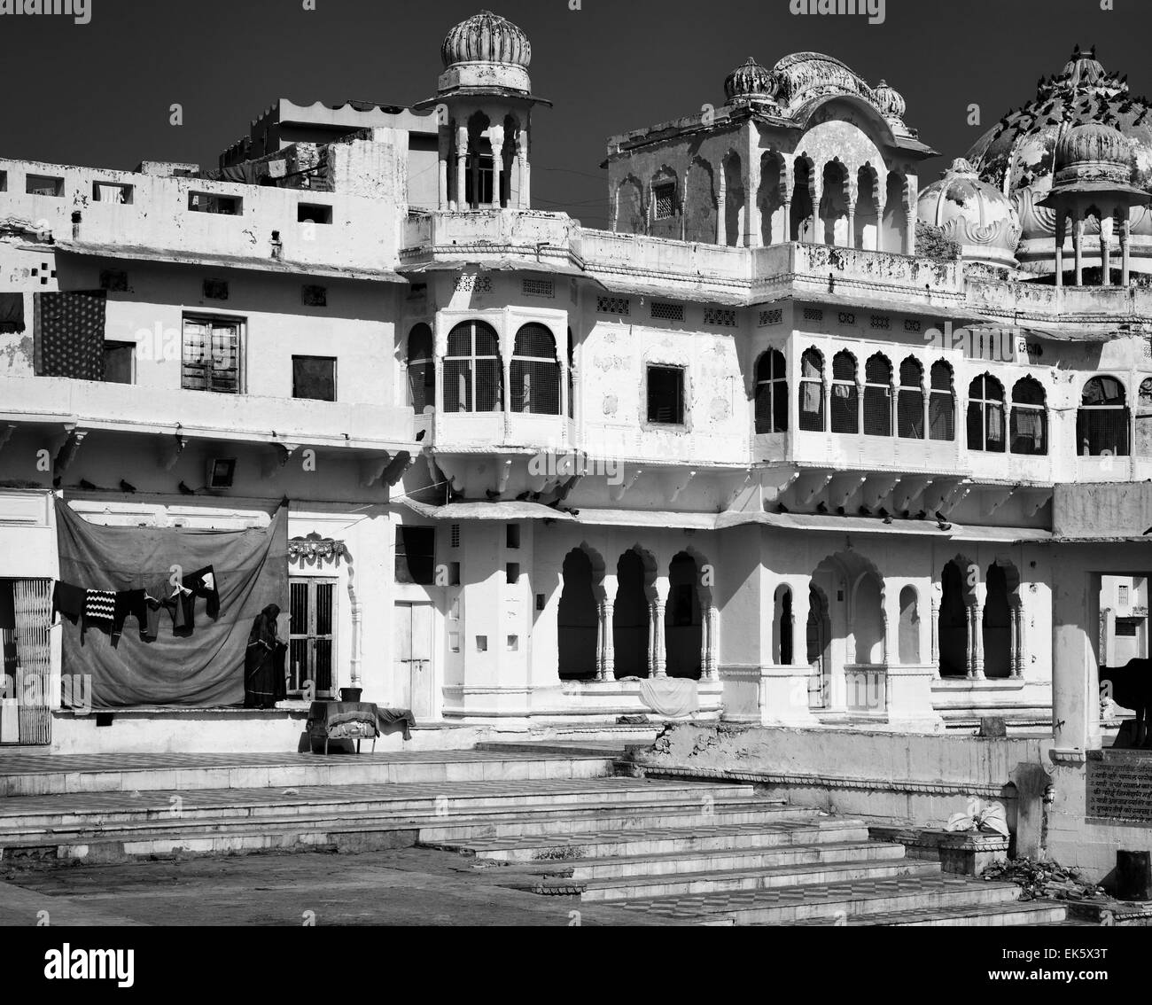 L'Inde, Rajasthan, Pushkar, ancien façade de maison Banque D'Images