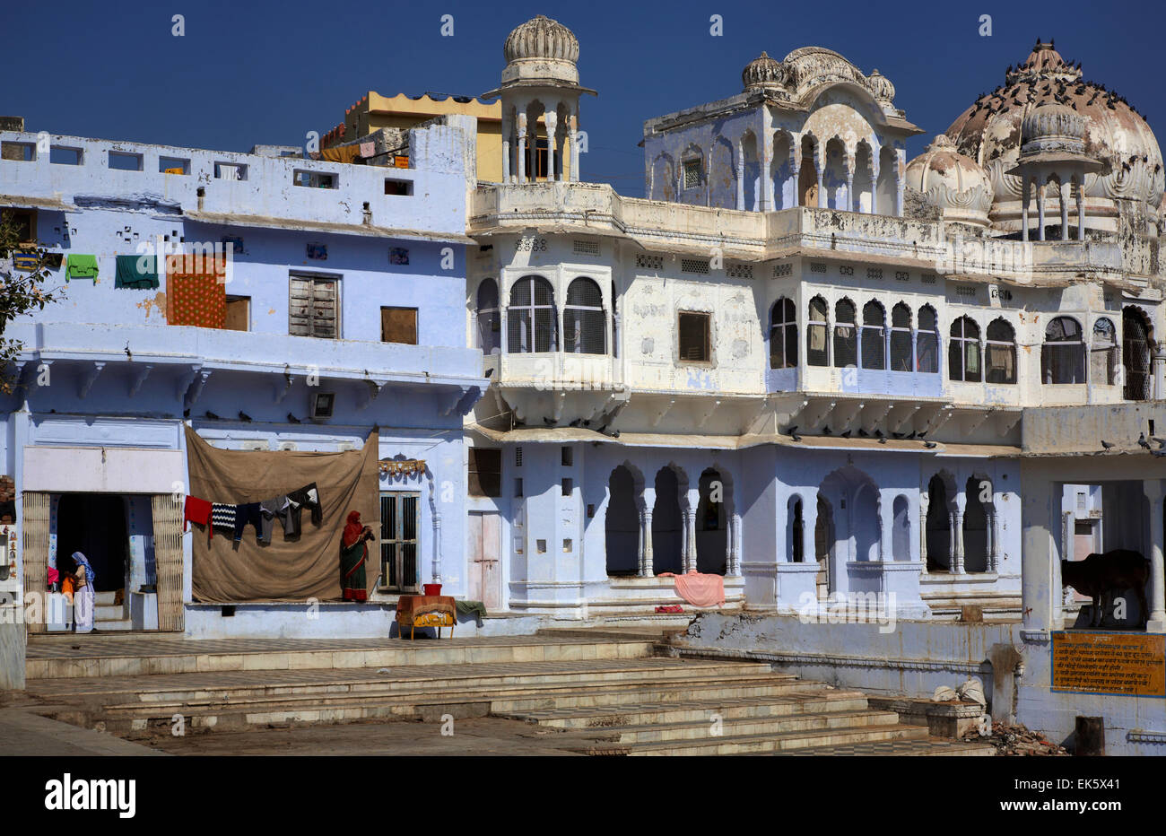 L'Inde, Rajasthan, Pushkar, ancien façade de maison Banque D'Images