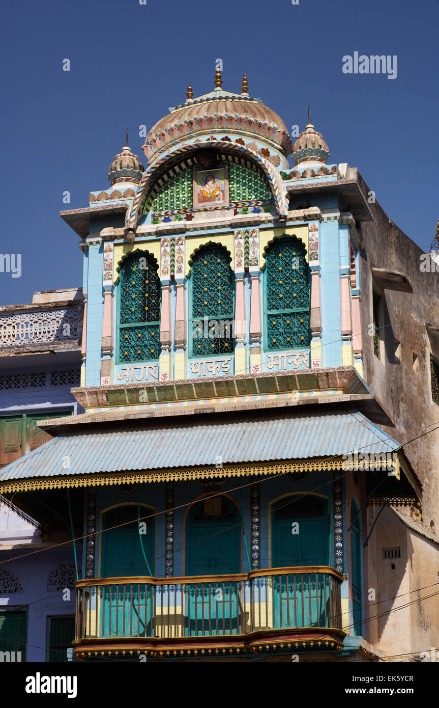 L'Inde, Rajasthan, Pushkar, ancien façade de maison Banque D'Images