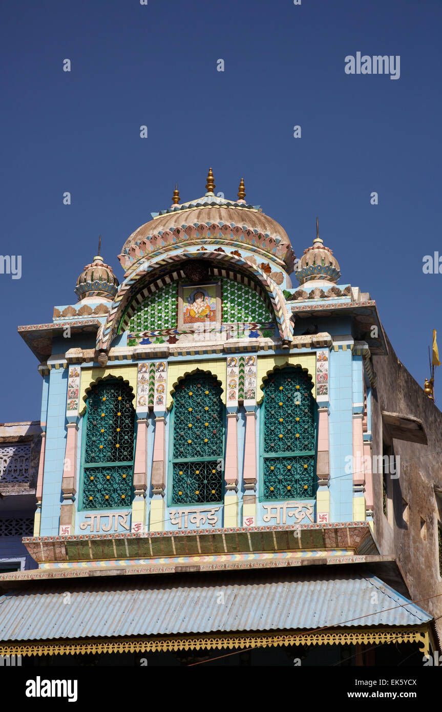 L'Inde, Rajasthan, Pushkar, ancien façade de maison Banque D'Images