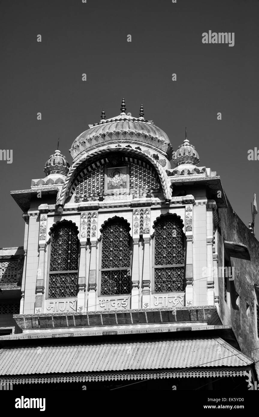 L'Inde, Rajasthan, Pushkar, ancien façade de maison Banque D'Images
