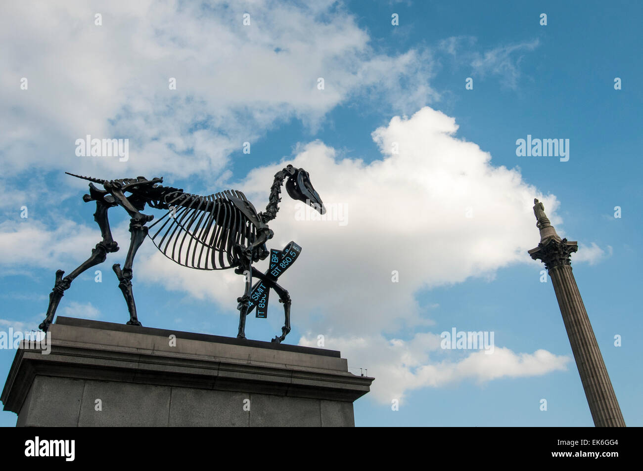 Quatrième sculpture plinthe, Don cheval par Hans Haacke à Trafalgar Square Banque D'Images