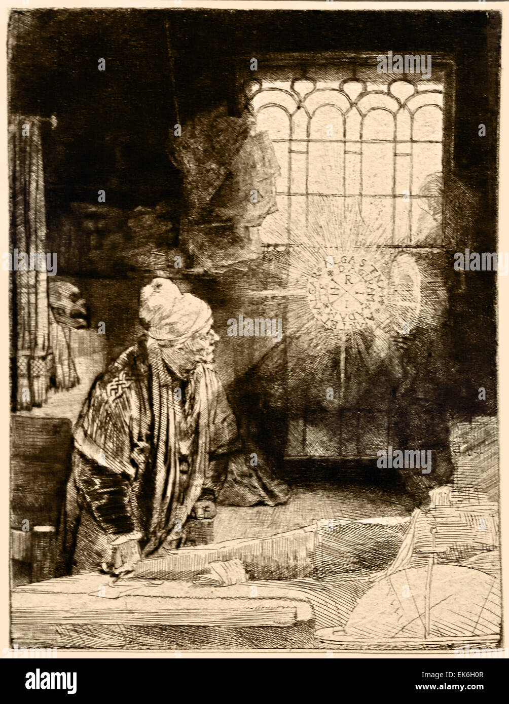 Un érudit dans son étude 1652 Rembrandt Harmenszoon van Rijn1606-1669 Pays-Bas néerlandais Etch Gravure Banque D'Images