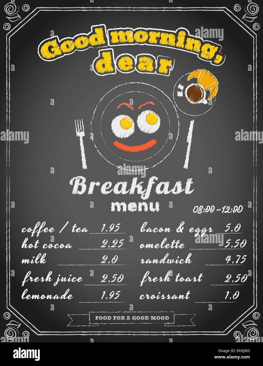 Menu de petit-déjeuner sur le tableau Banque D'Images