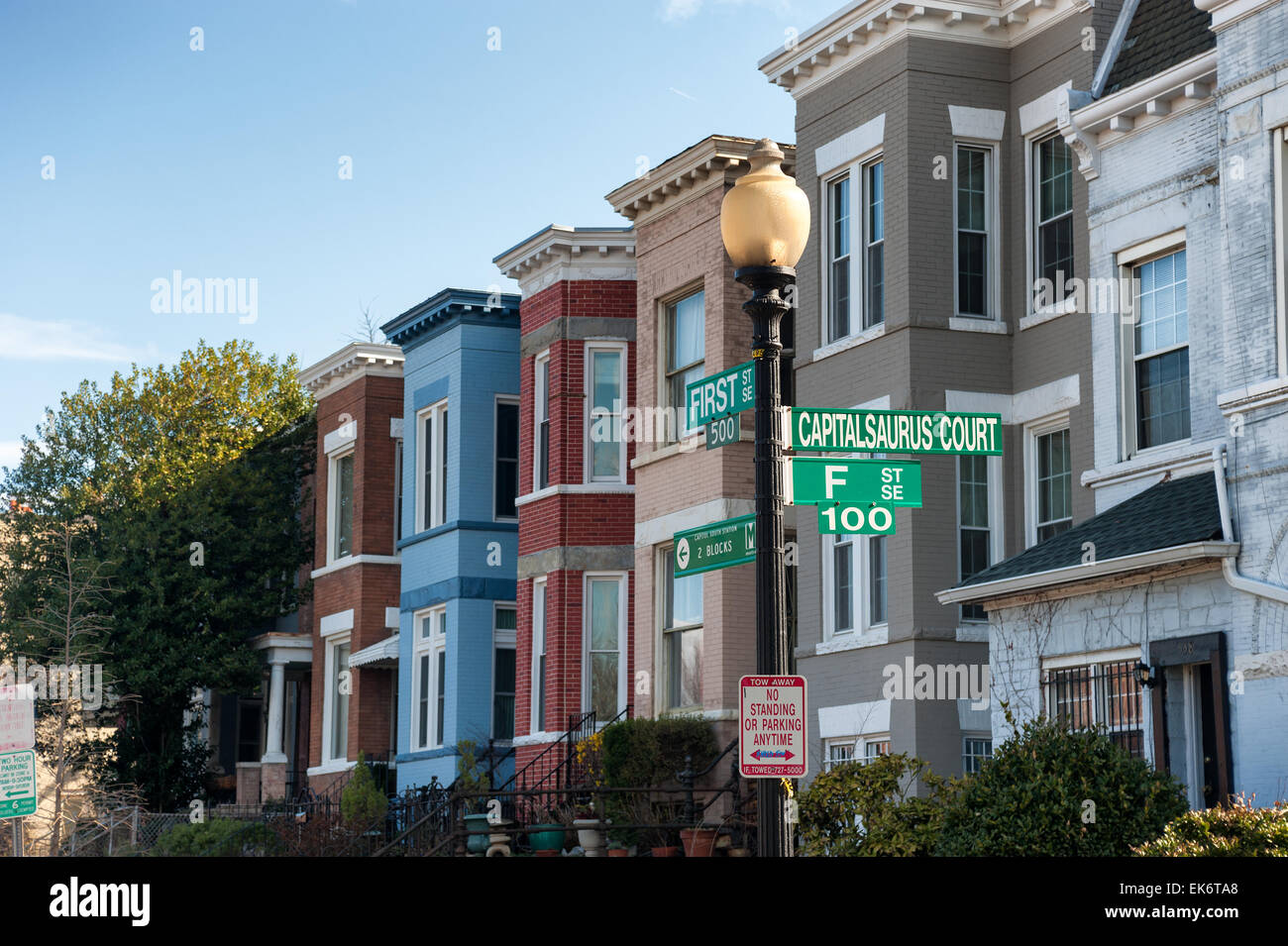 Washington DC, capitale des Etats-Unis. Capitol Hill district avec des maisons colorées. Banque D'Images