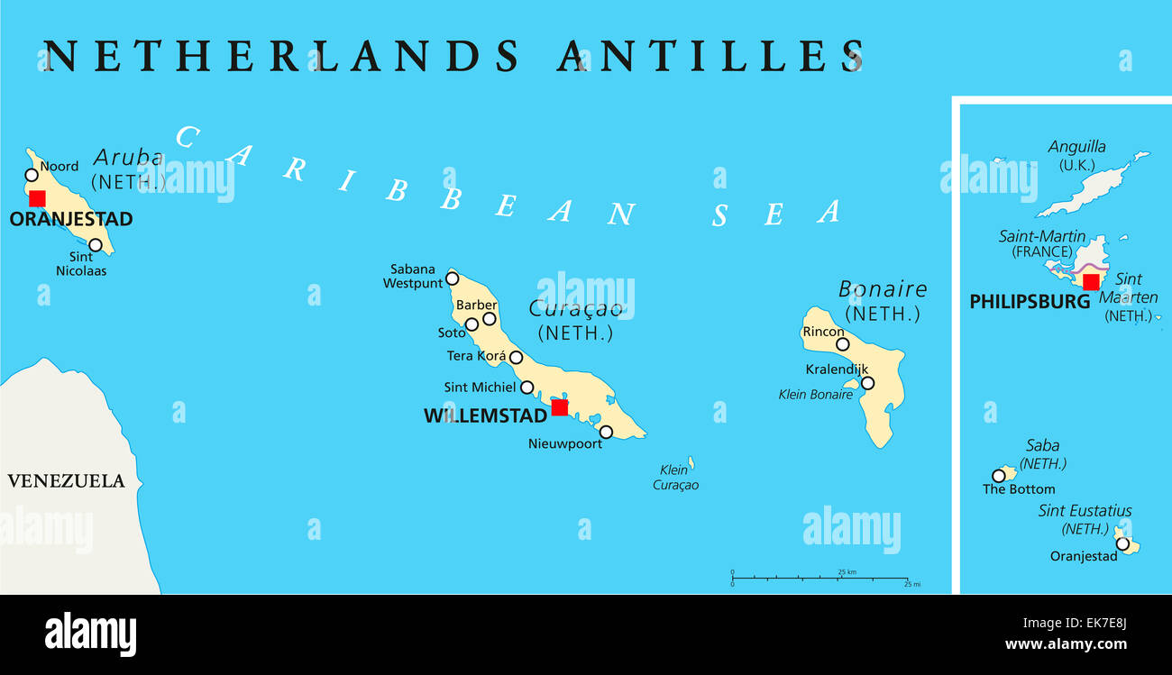 Antilles Néerlandaises Carte Politique Banque D'Images