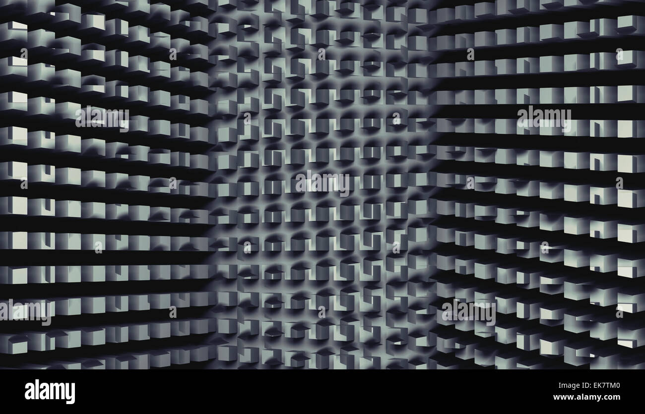 Résumé fond numérique noir avec motif code carré sur le mur, 3d illustration Banque D'Images