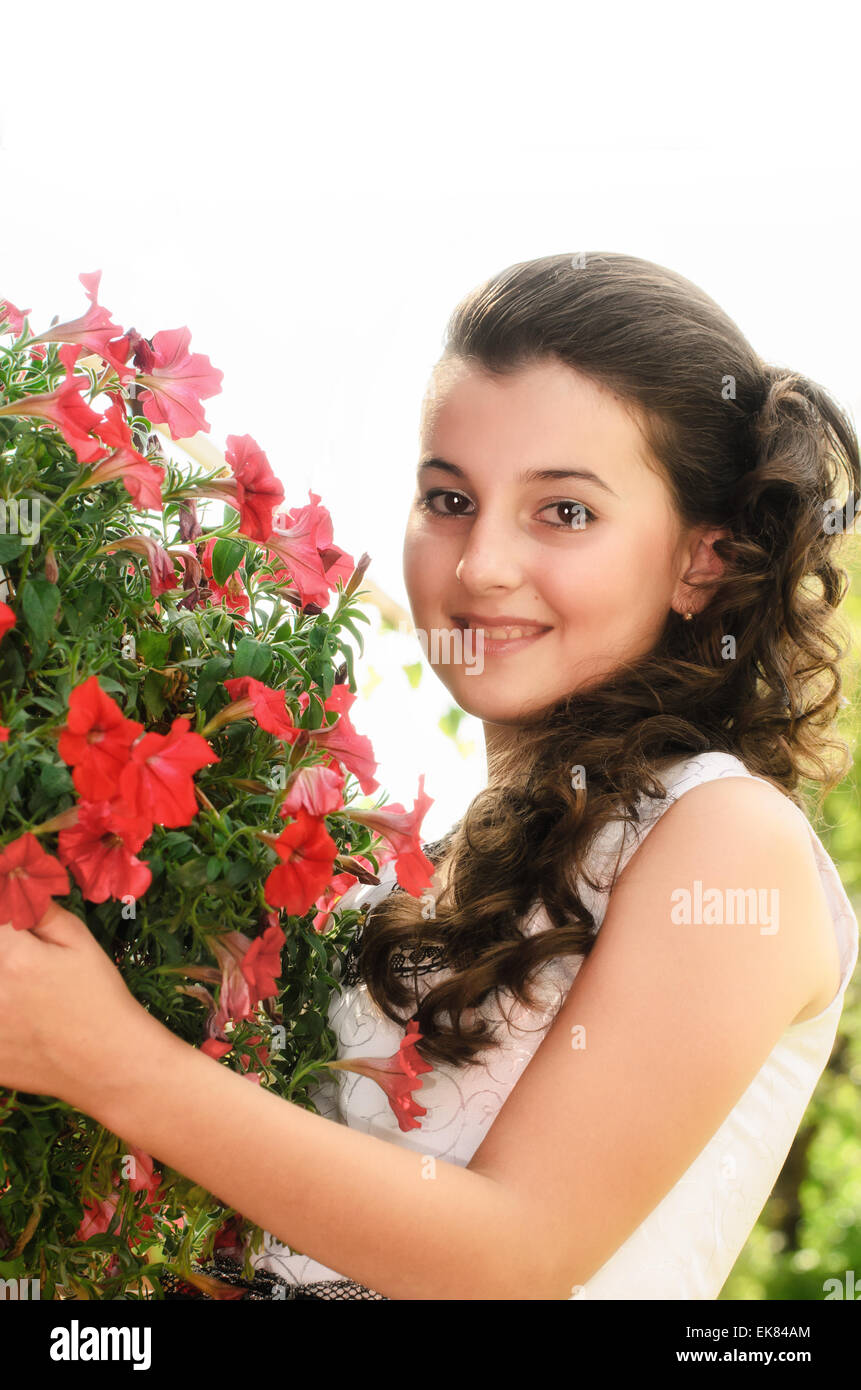 Girl holding Flowers Banque D'Images