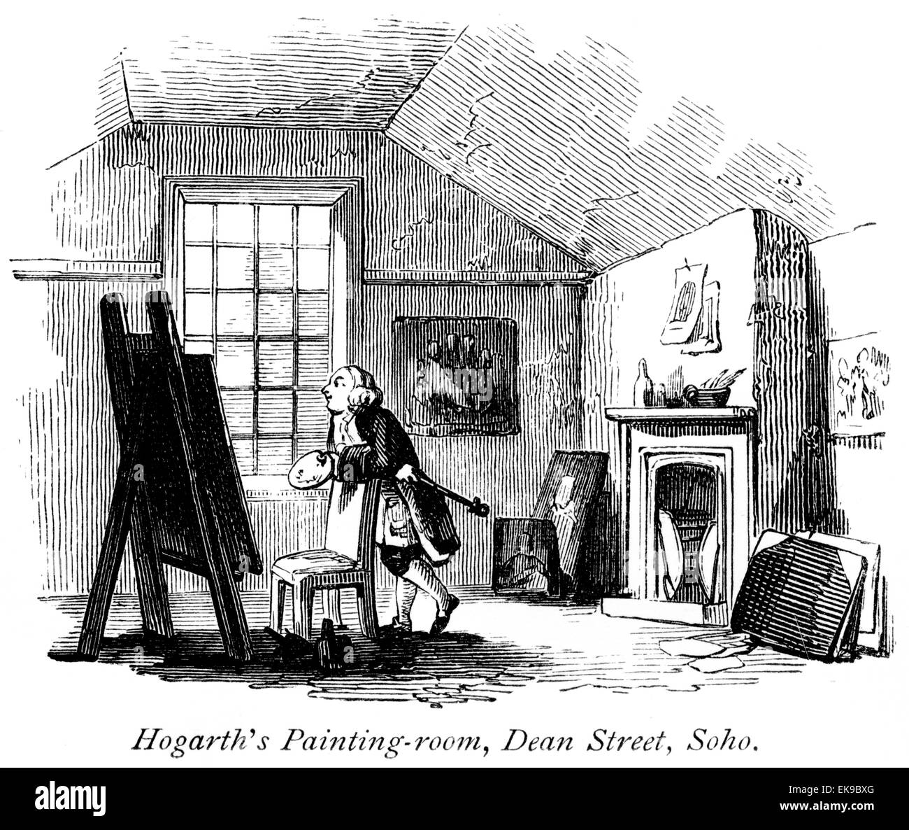 Une gravure de Hogarth's salle de peinture, Dean Street, Soho numérisées à haute résolution à partir d'un livre imprimé en 1867. Banque D'Images