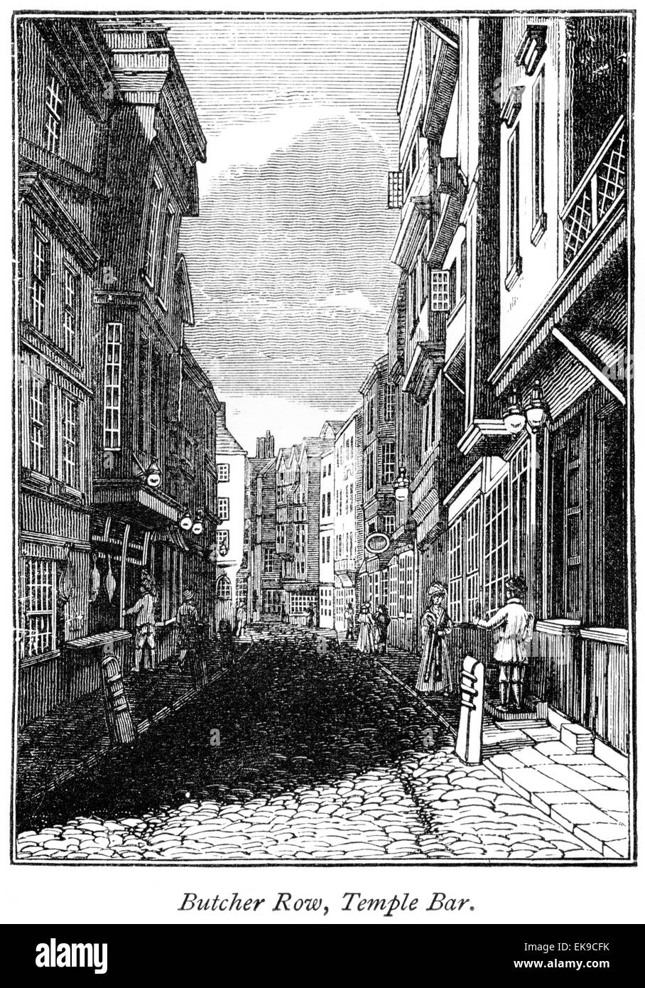 Une gravure de Butcher Row, Temple Bar numérisées à haute résolution à partir d'un livre imprimé en 1867. Banque D'Images
