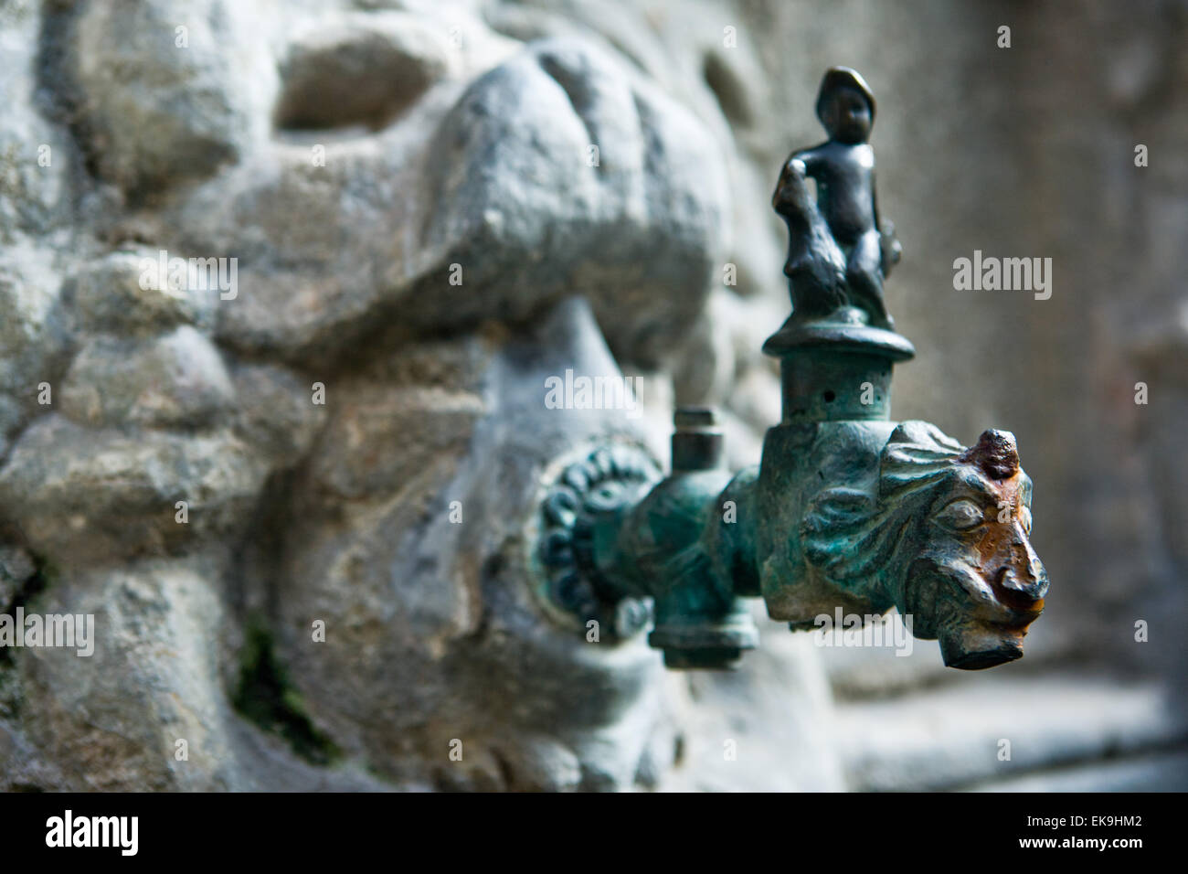 Lion en bronze sur le cloître de Sainte Croix et Sainte Eulalia, Barcelone, Espagne Banque D'Images