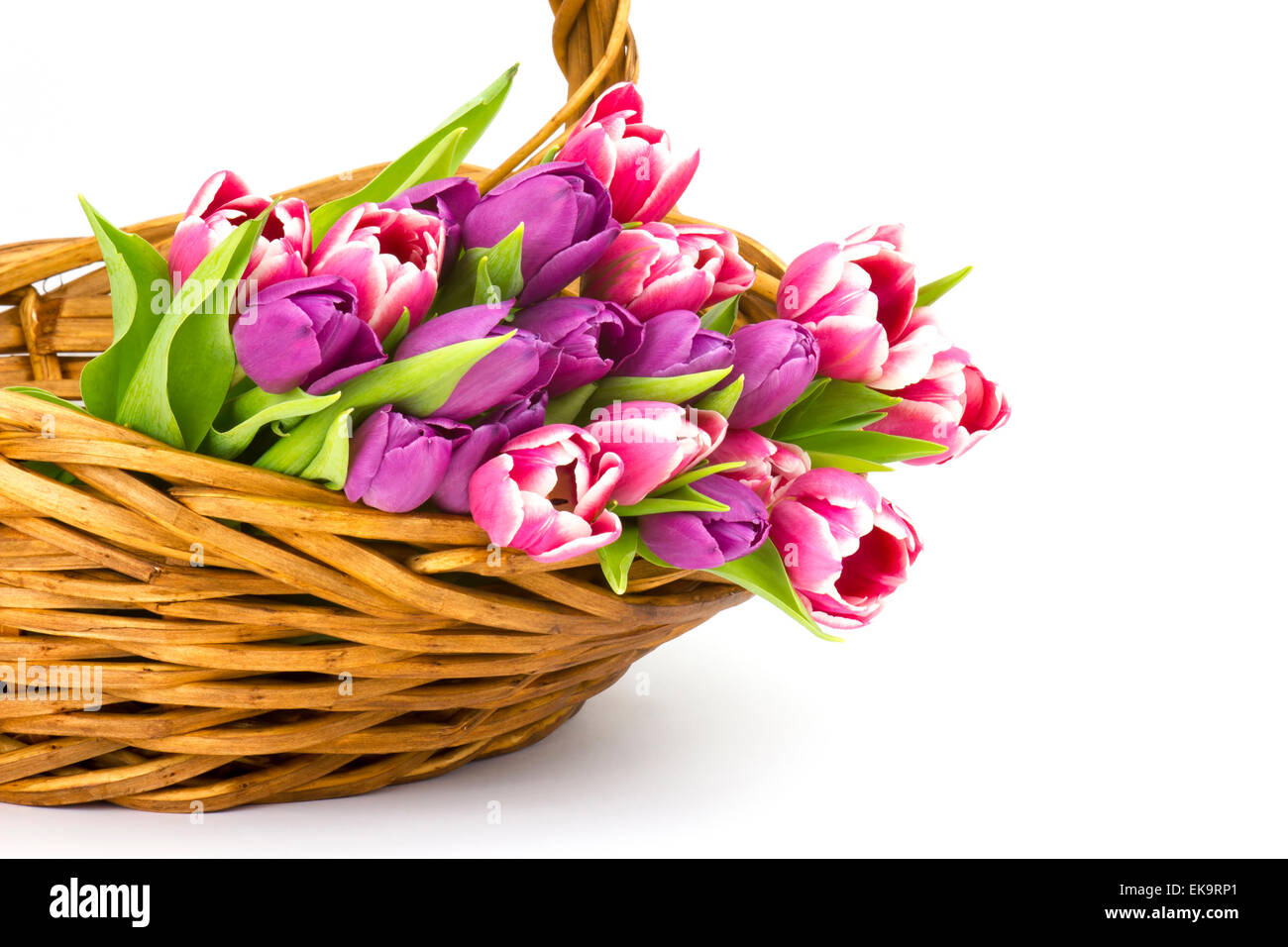 Tulipes colorées dans un panier Banque D'Images