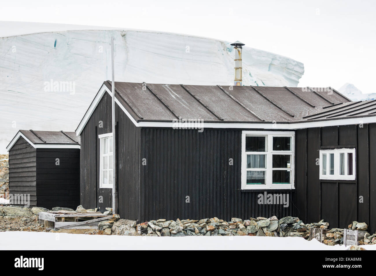 Wordie House, hiver, l'île îles Argentines, Wilhelm, archipel au large de la côte ouest de la Terre de Graham, en Antarctique. Banque D'Images