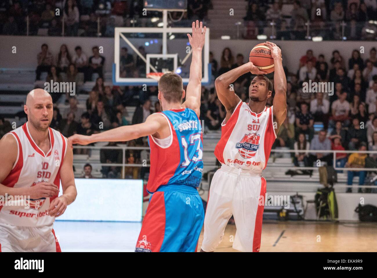 5 avril 2015 : Jermaine Jonte fleurs pendant le All Star Game 2015 entre le Nord et le Sud de l'équipe Équipe ROU ROU à Sala Polivalenta Le Dinamo, Roumanie ROU. Catalin Soare/www.sportaction.ro Banque D'Images