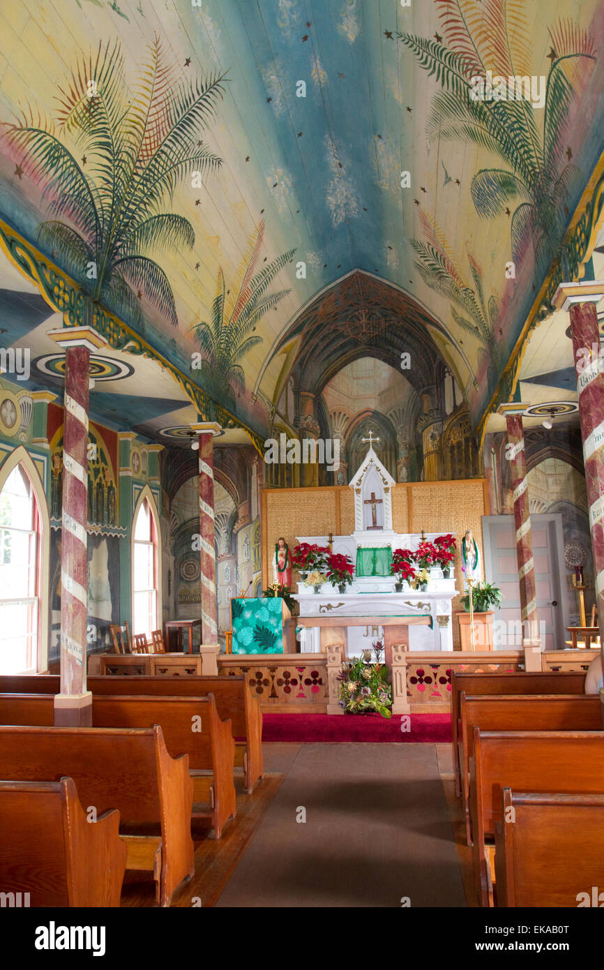 L'église catholique Saint Benoît aussi appelé l'église peinte à Honaunau, Hawaii, USA. Banque D'Images