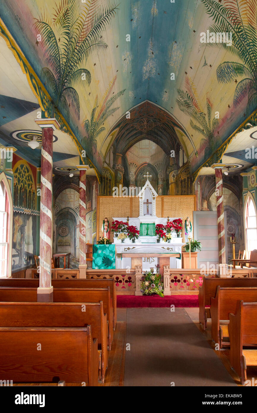 L'église catholique Saint Benoît aussi appelé l'église peinte à Honaunau, Hawaii, USA. Banque D'Images