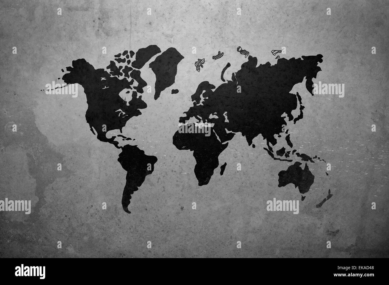 Carte du monde dessin sur mur de béton gris Banque D'Images