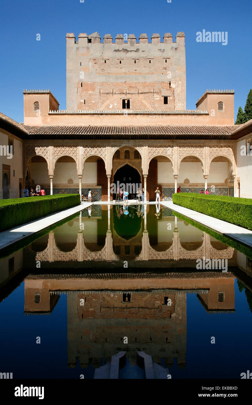 Palacio de Comares, l'un des trois palais qui forme le Palais Nazaries, Alhambra, l'UNESCO, Grenade, Andalousie, Espagne Banque D'Images