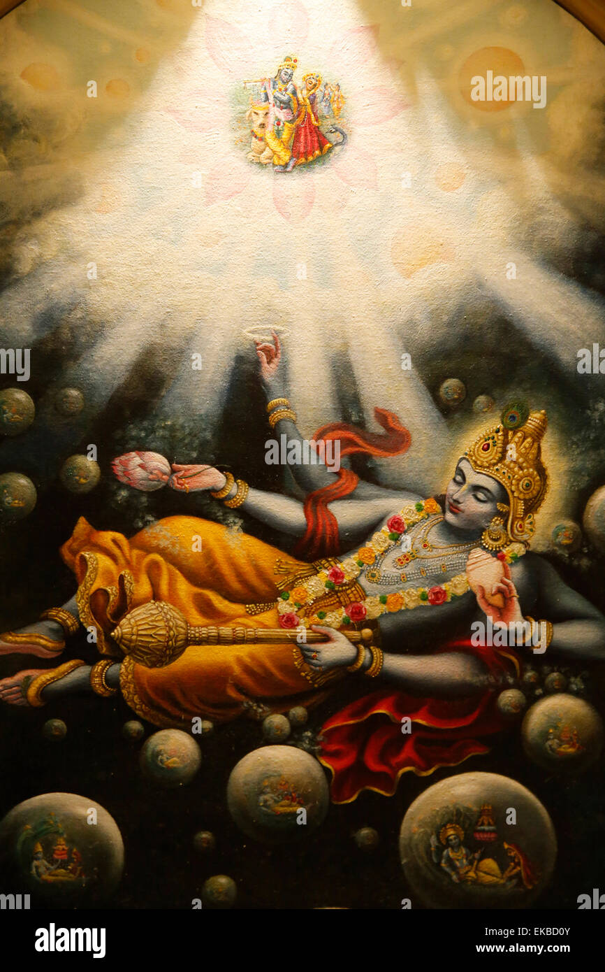 Dans la peinture d'ISKCON temple hindou de Londres du Mahavishnu, Londres, Angleterre, Royaume-Uni, Europe Banque D'Images