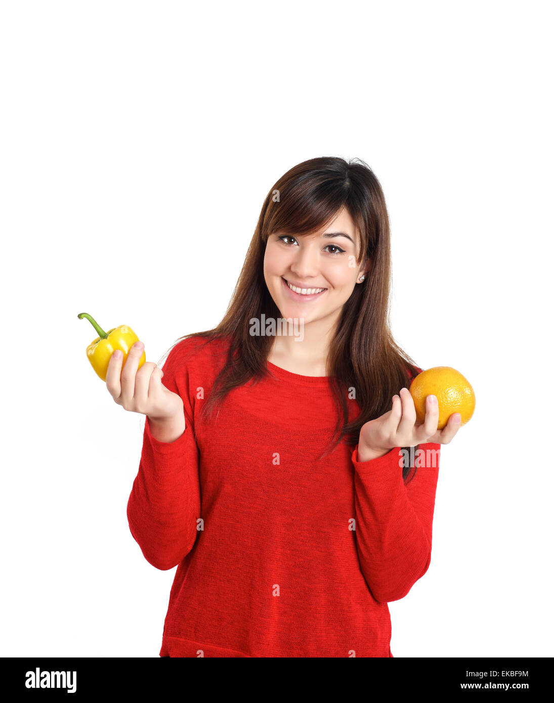 Magnifique Asian girl holding fruits et légumes Banque D'Images
