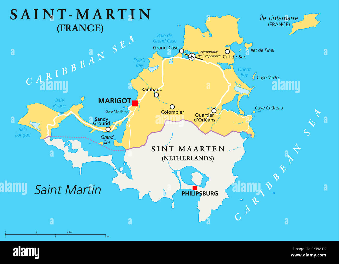 Saint-Martin carte politique du pays Banque D'Images