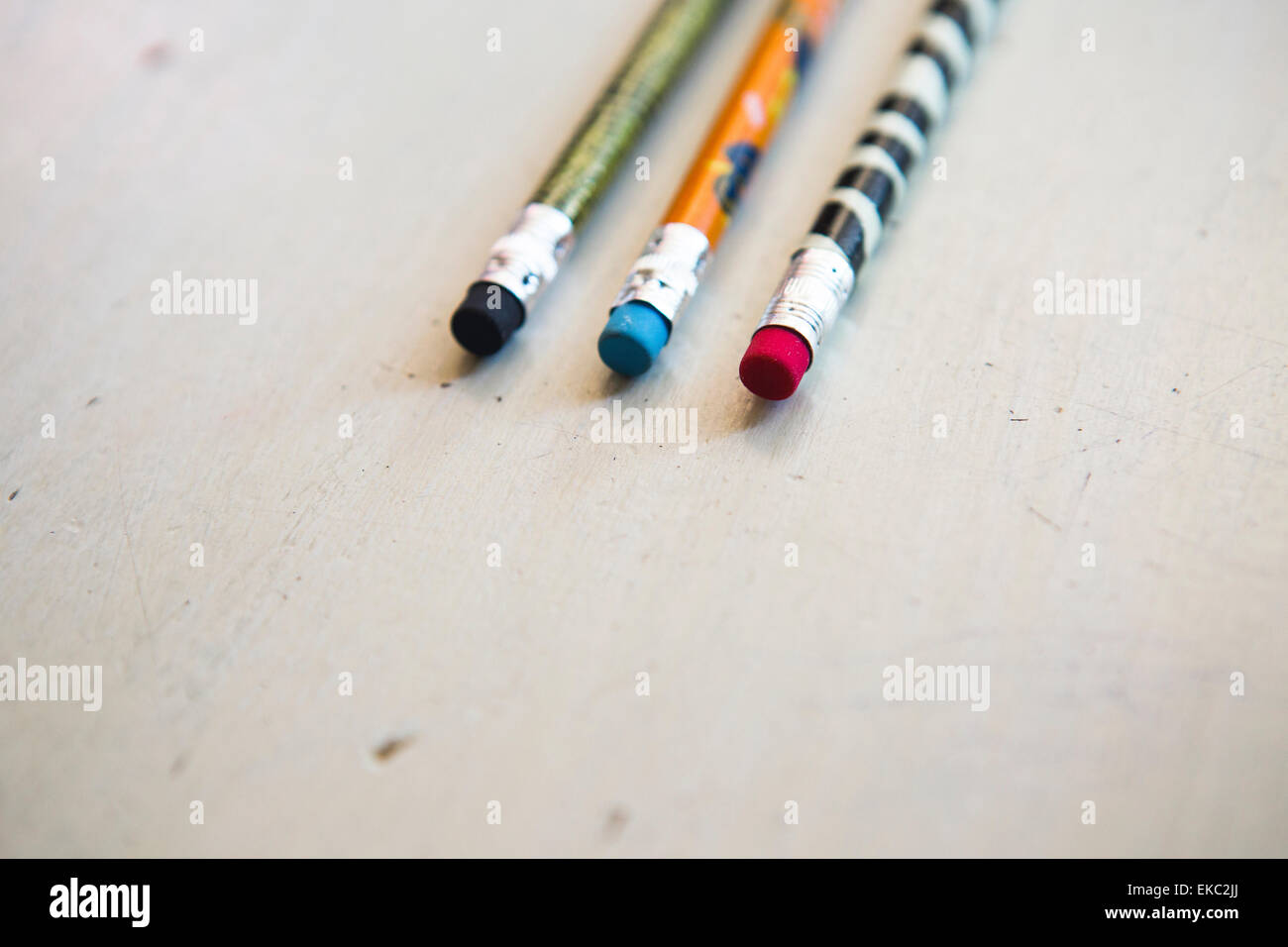 Trois crayons de couleur, Close up Banque D'Images