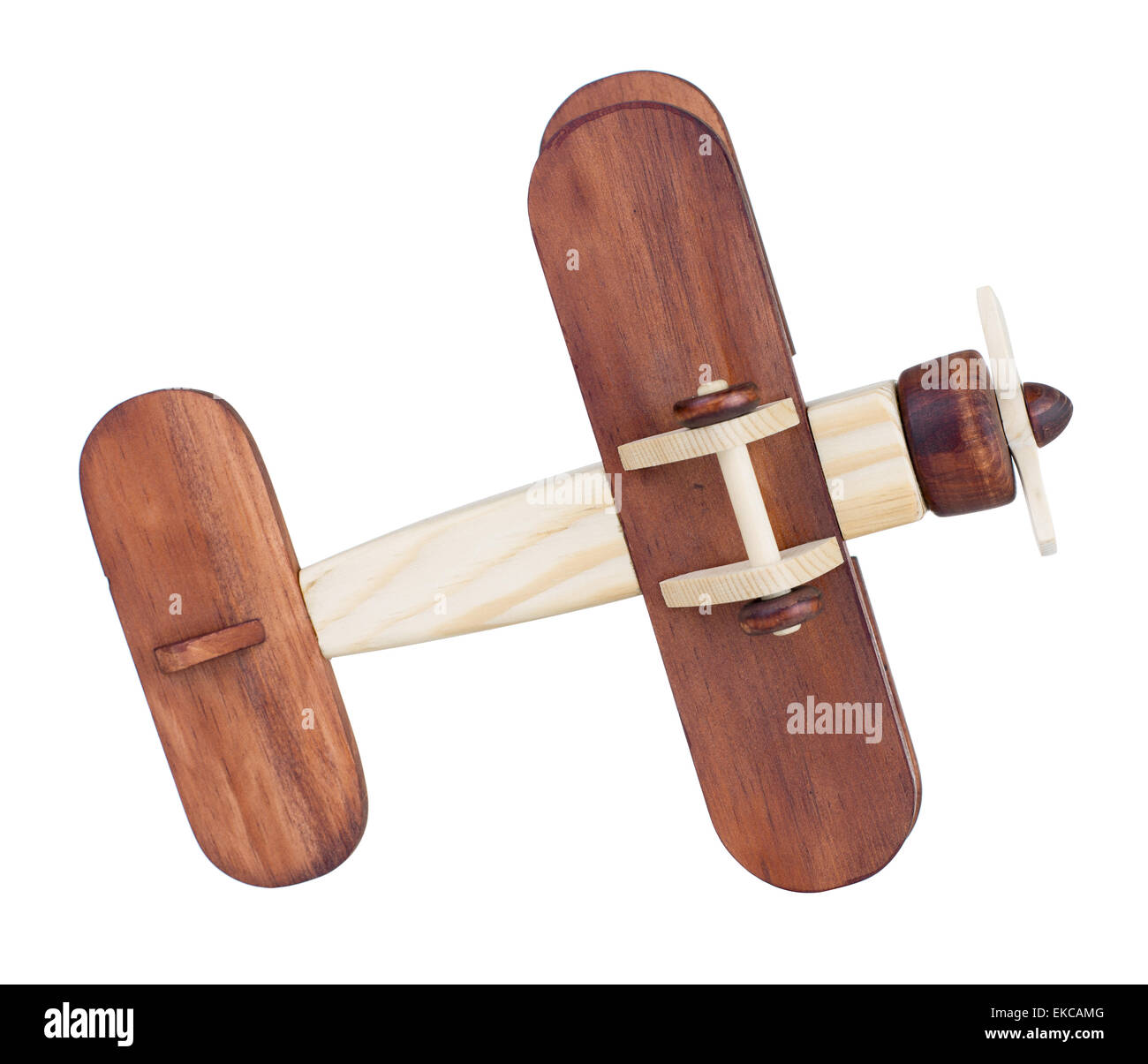 Modèle d'avion en bois isolé Vue de dessous Banque D'Images
