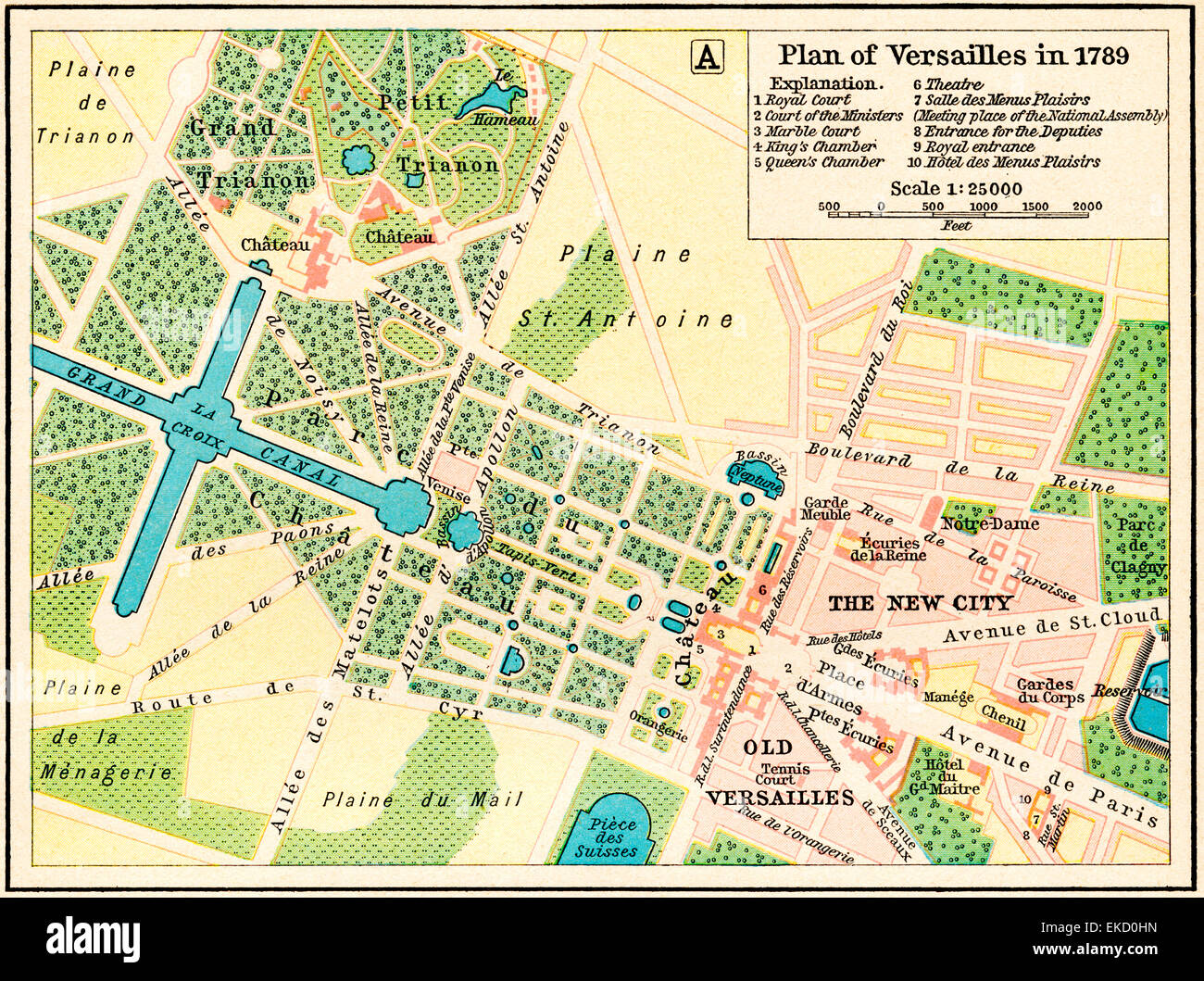 Plan de Versailles, France en 1789. Banque D'Images