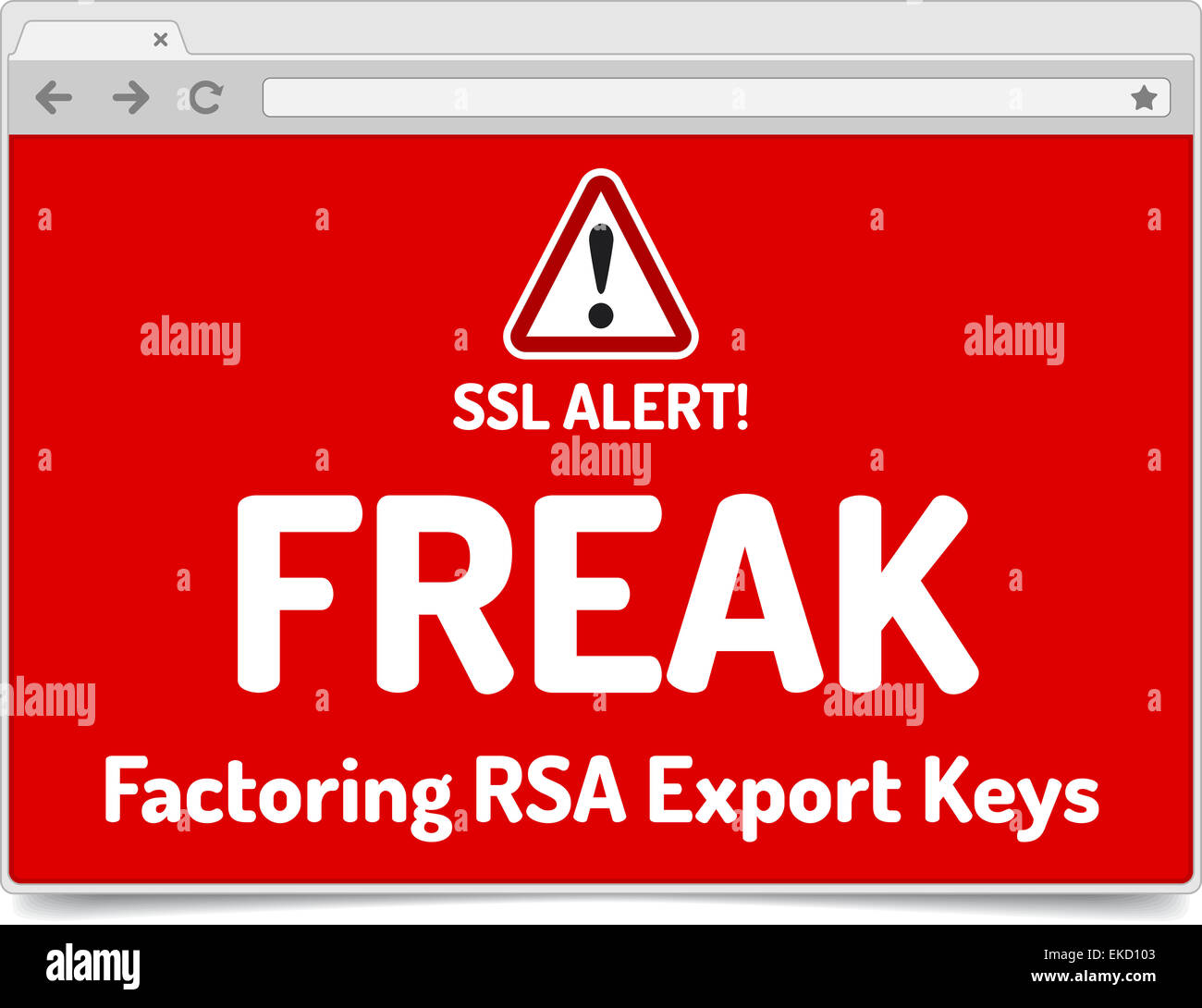 FREAK - affacturage Export - Sécurité des clés RSA dans alerte navigateur ouvert simple avec ombre sur fond blanc Banque D'Images