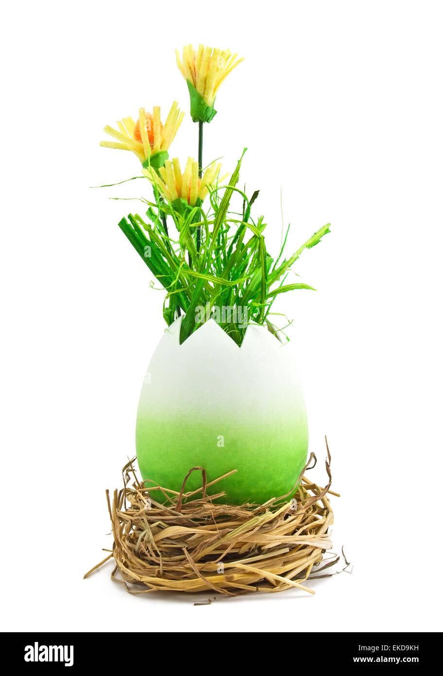Avec un oeuf de Pâques peint fleurs jaune Banque D'Images Avec un oeuf de Pâques peint fleurs jaune Banque D'Images