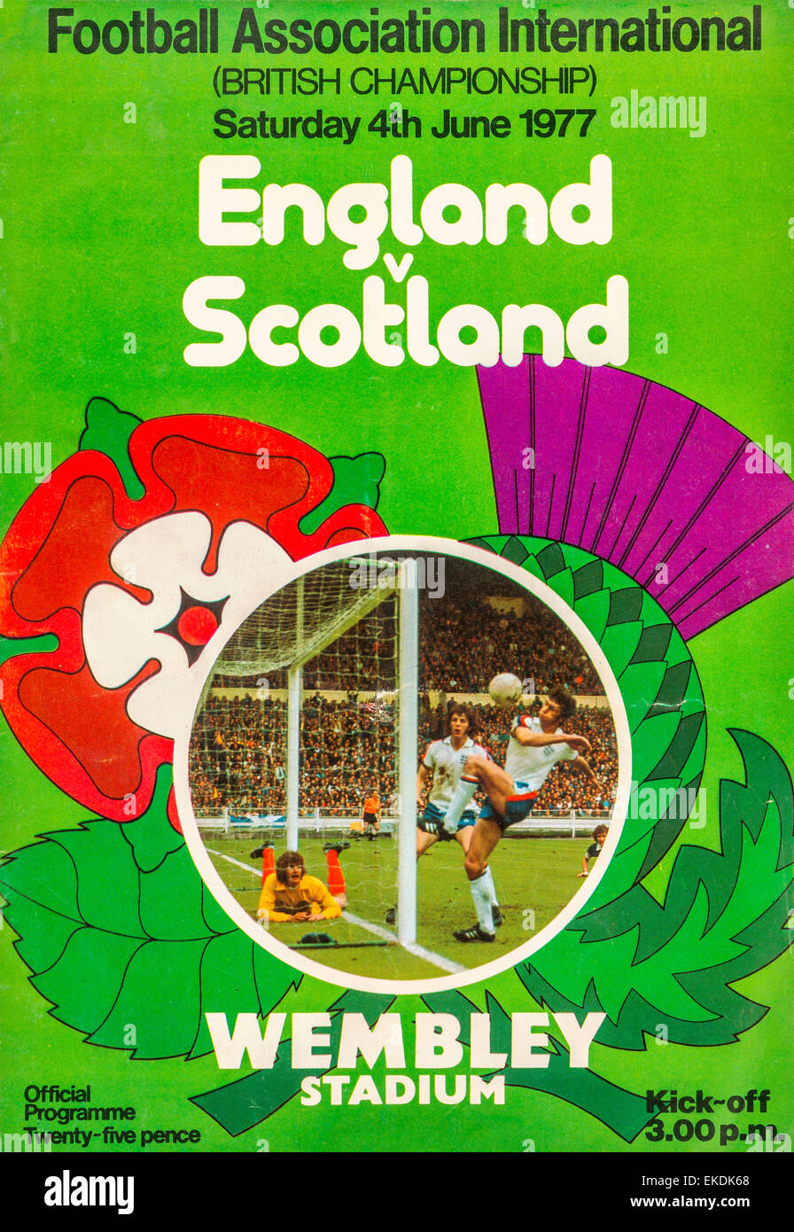 L'Angleterre v l'Écosse programme de football 4 Juin 1977 Banque D'Images