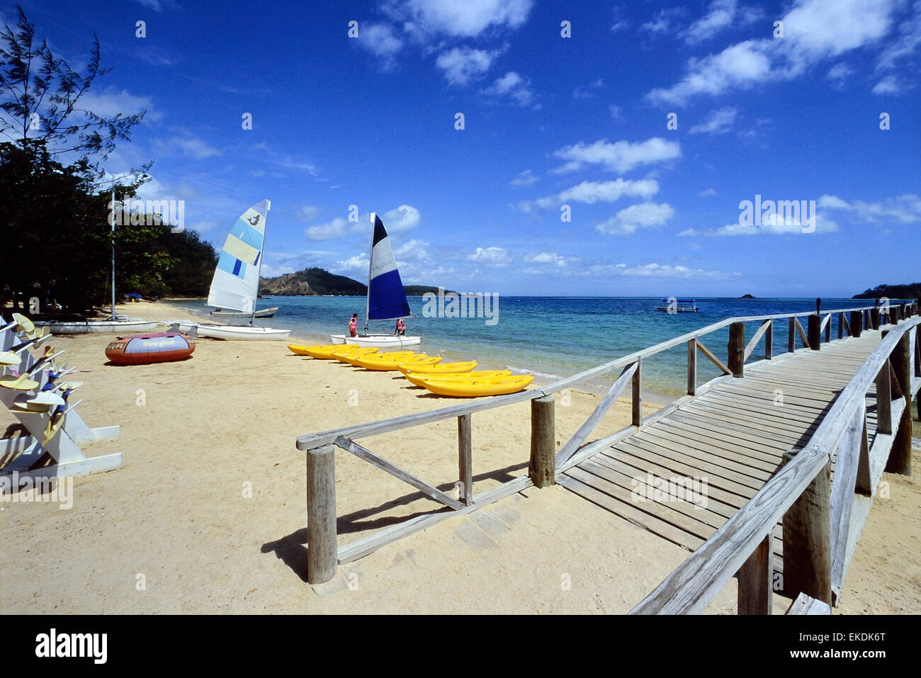 Plage à Plantation Island resort, Malolo Island. Lailai Island. Les îles Fidji. Pacifique Sud Banque D'Images