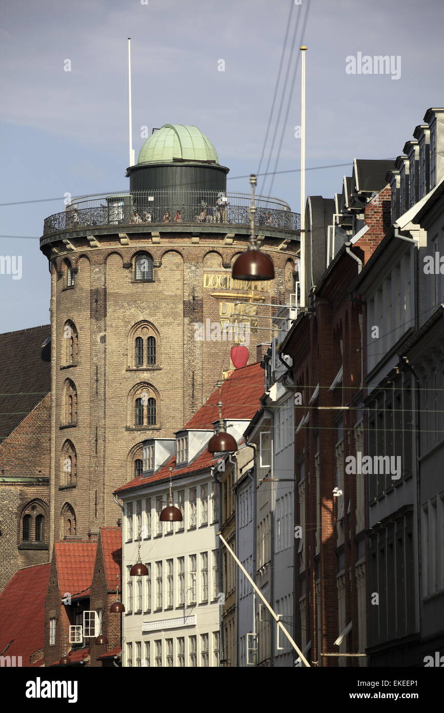 La Rundetarn historique 17e siècle Tour ronde dans Krystalgafde street, Copenhague Danemark Banque D'Images