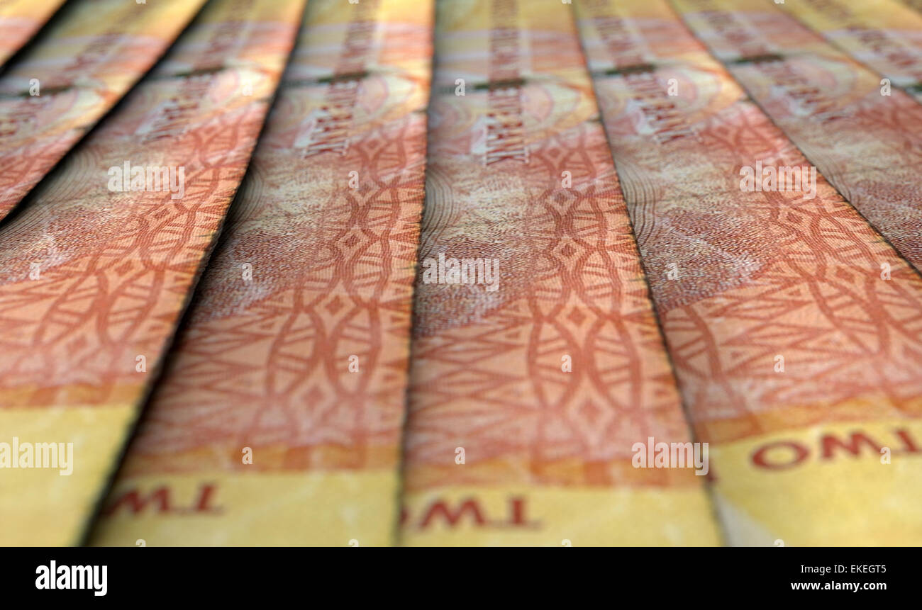 Une macro close-up vue montrant le détail de rand sud africain à billets et se chevauchent dans une rangée en quinconce Banque D'Images