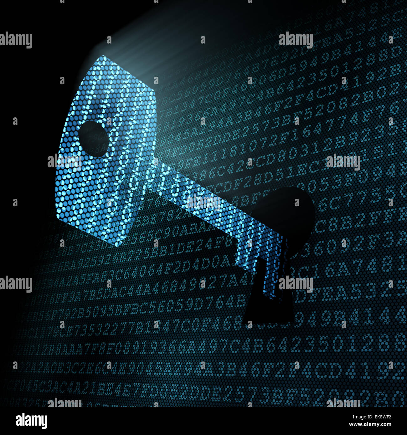 La clé dans la serrure numérique pixeled Banque D'Images