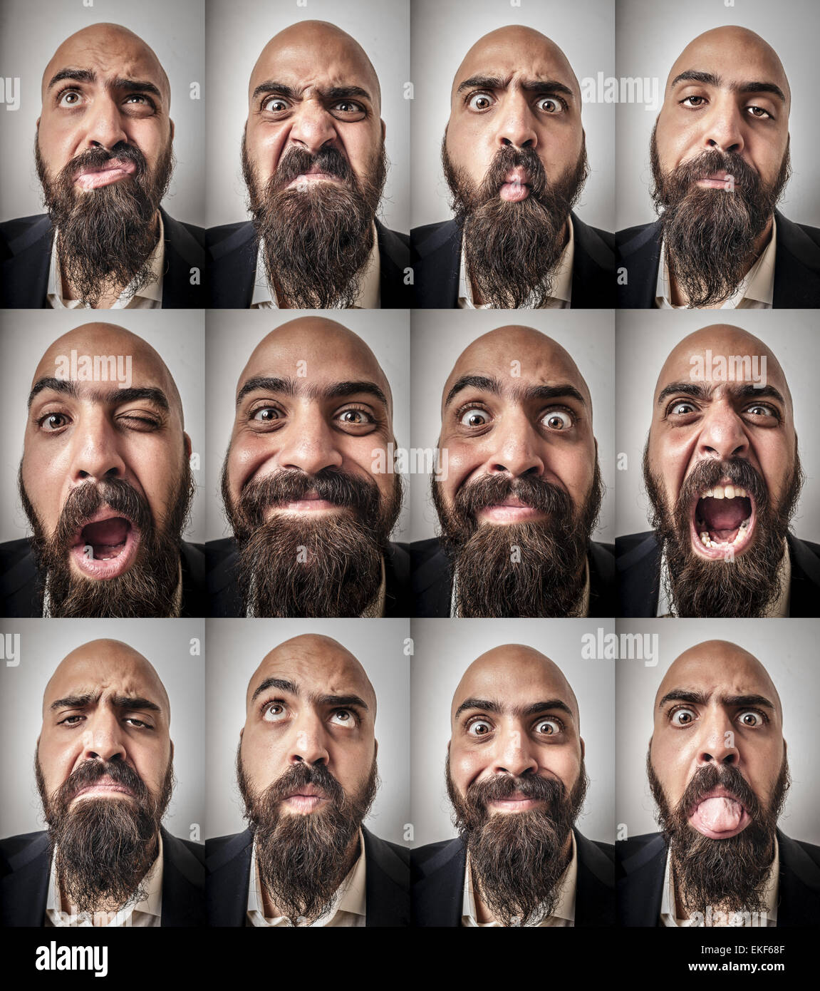 Ensemble d'expressions homme barbu Banque D'Images