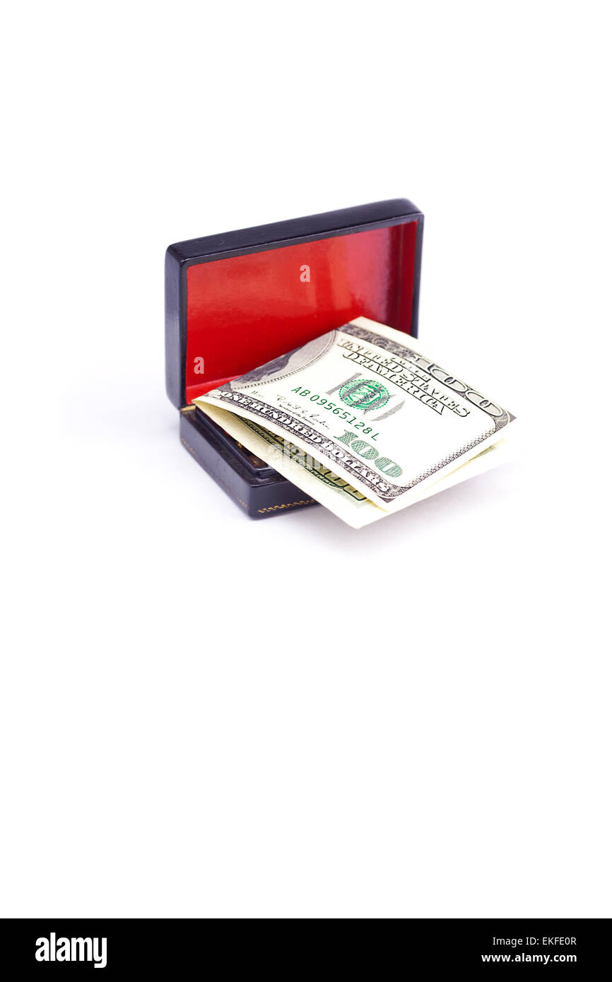 Dollars dans la boîte noire isolated on white Banque D'Images