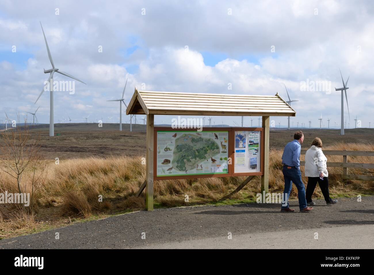 Information board carte de la plus grande ferme éolienne à terre au Royaume-Uni Banque D'Images