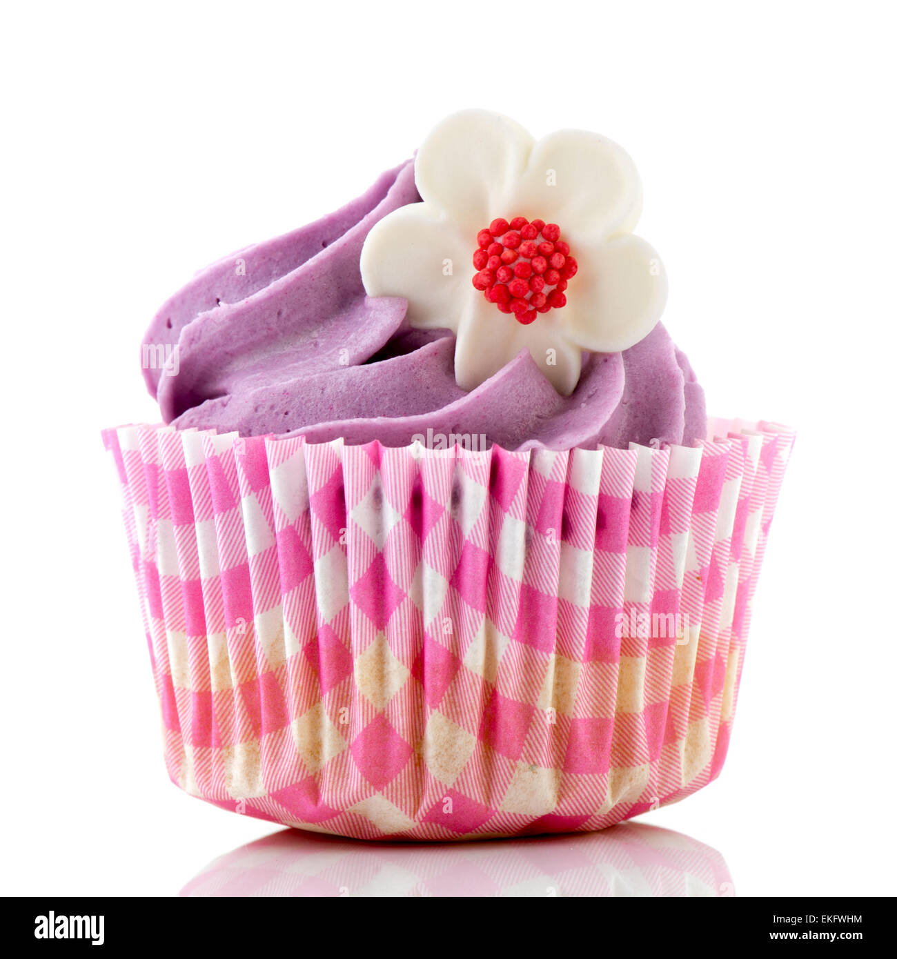 Cupcake rose avec fleur Banque D'Images
