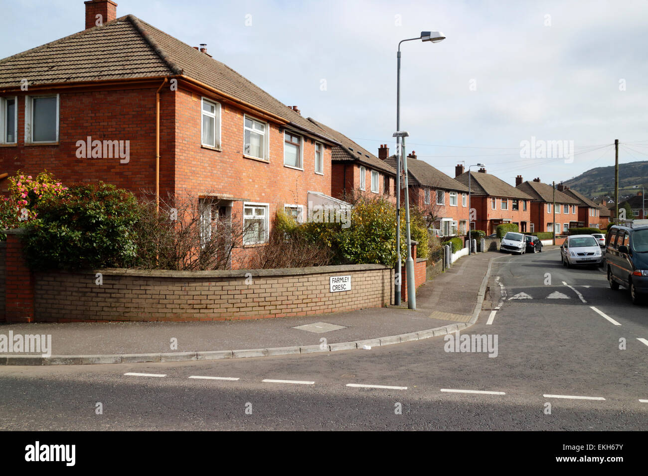 Brique rouge maisons de banlieue glengormley en Irlande du Nord Banque D'Images