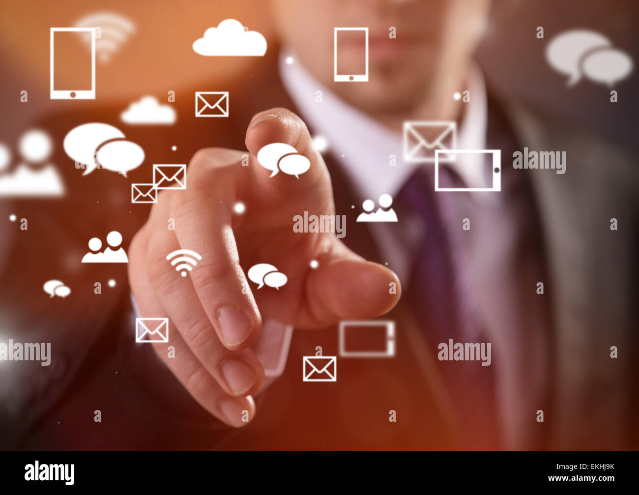 La technologie sans fil moderne et des médias sociaux illustration Banque D'Images