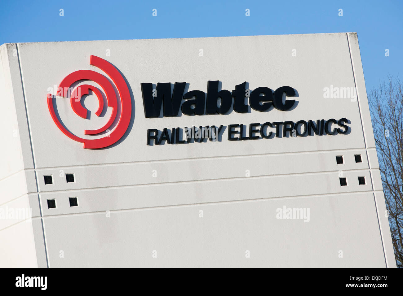 Un logo signe sur une installation exploitée par Wabtec. Banque D'Images