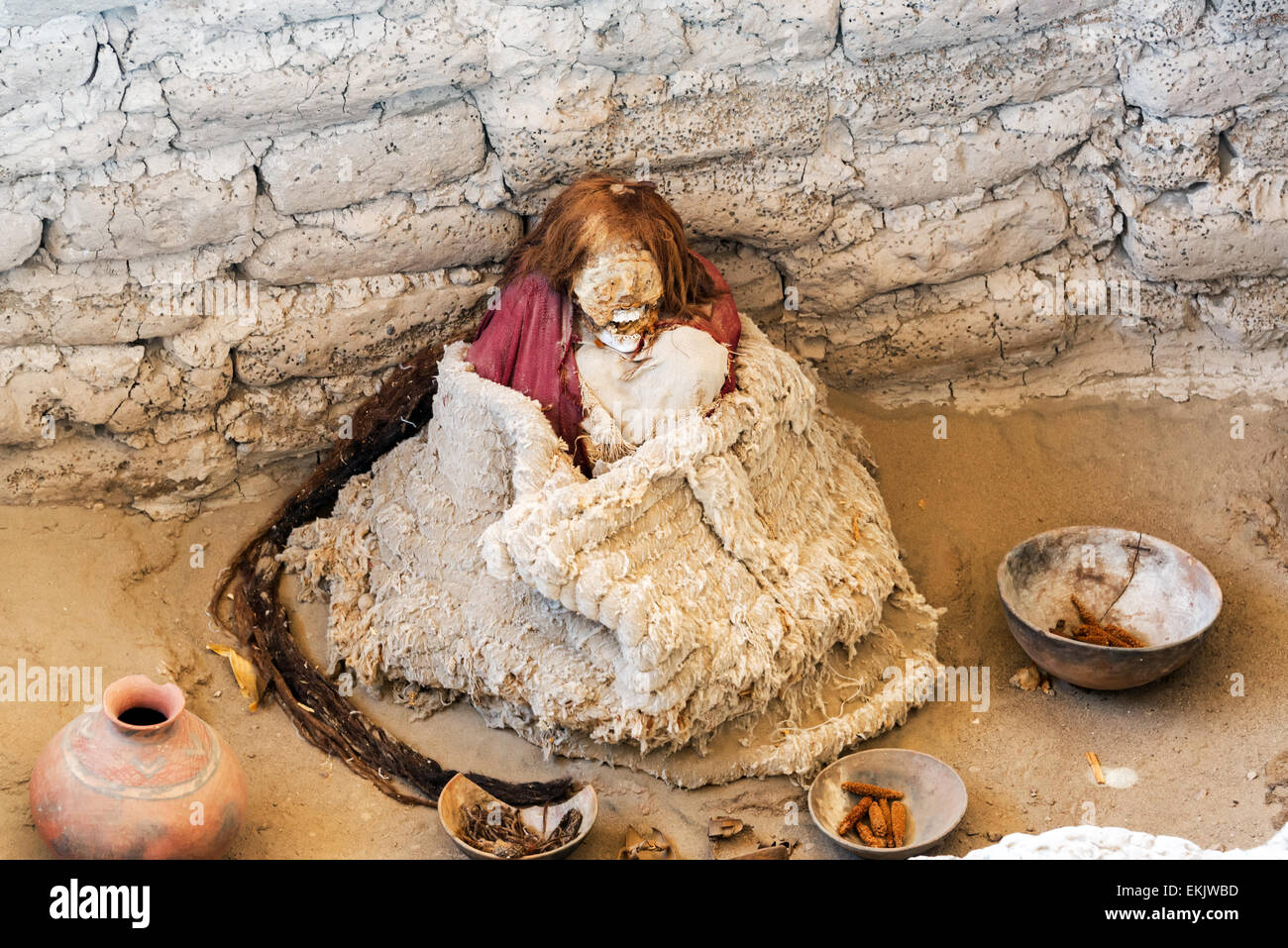 La momie de Chauchilla dans la culture Nazca, Pérou Banque D'Images